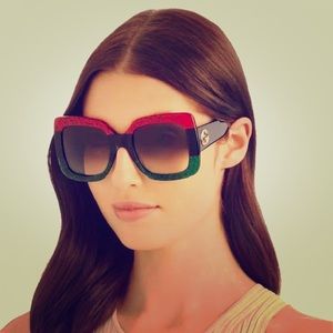 SALE! Gucci Red/Black/Green Oversized Sunglasses